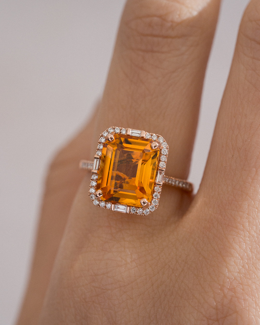 Emerald Citrine Halo Ring