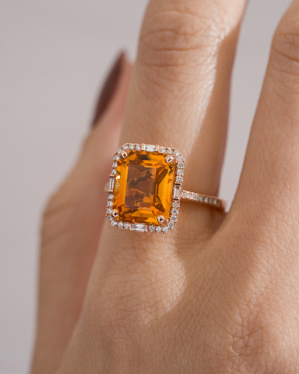 Emerald Citrine Halo Ring