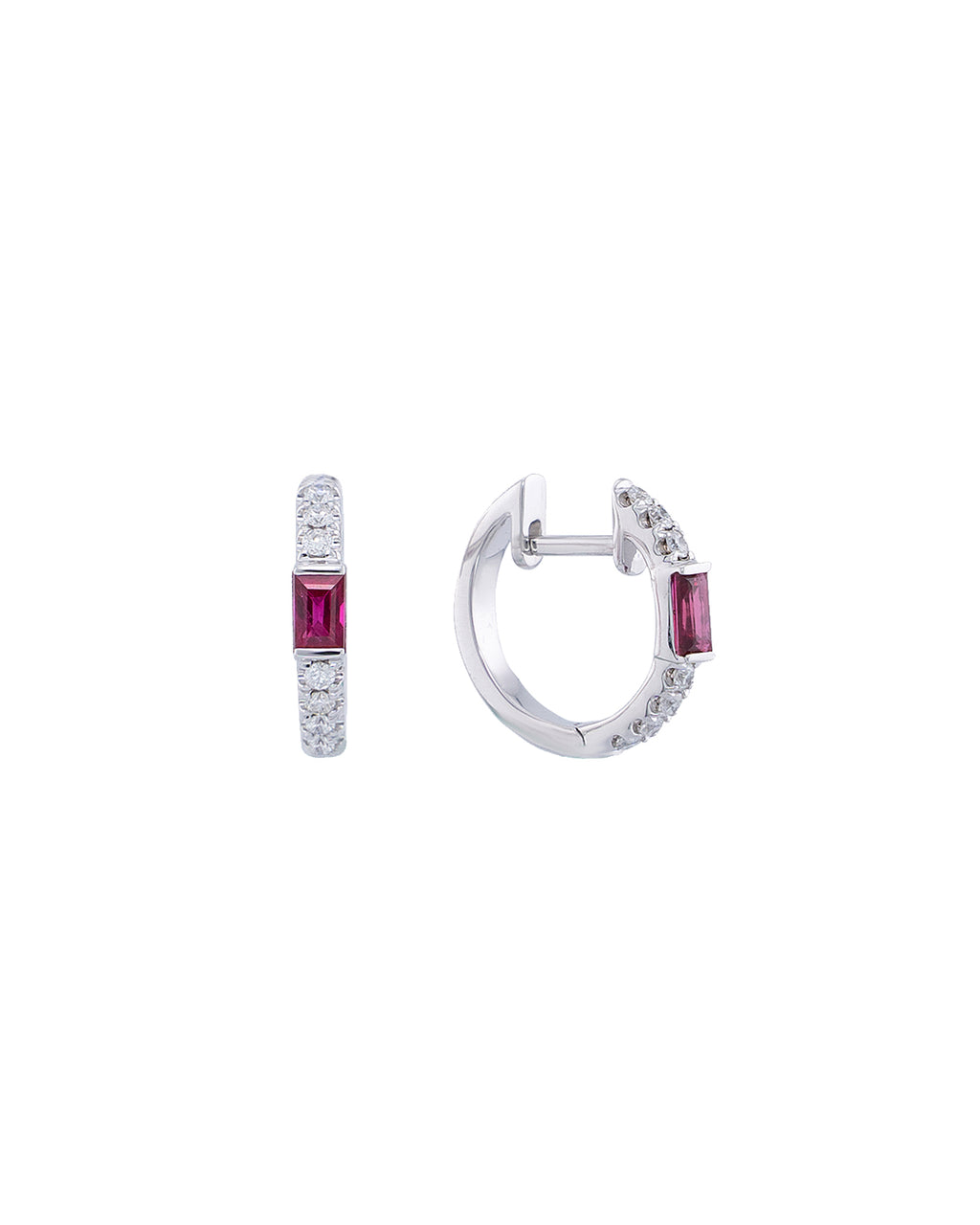 Ruby Baguette Diamond Huggies