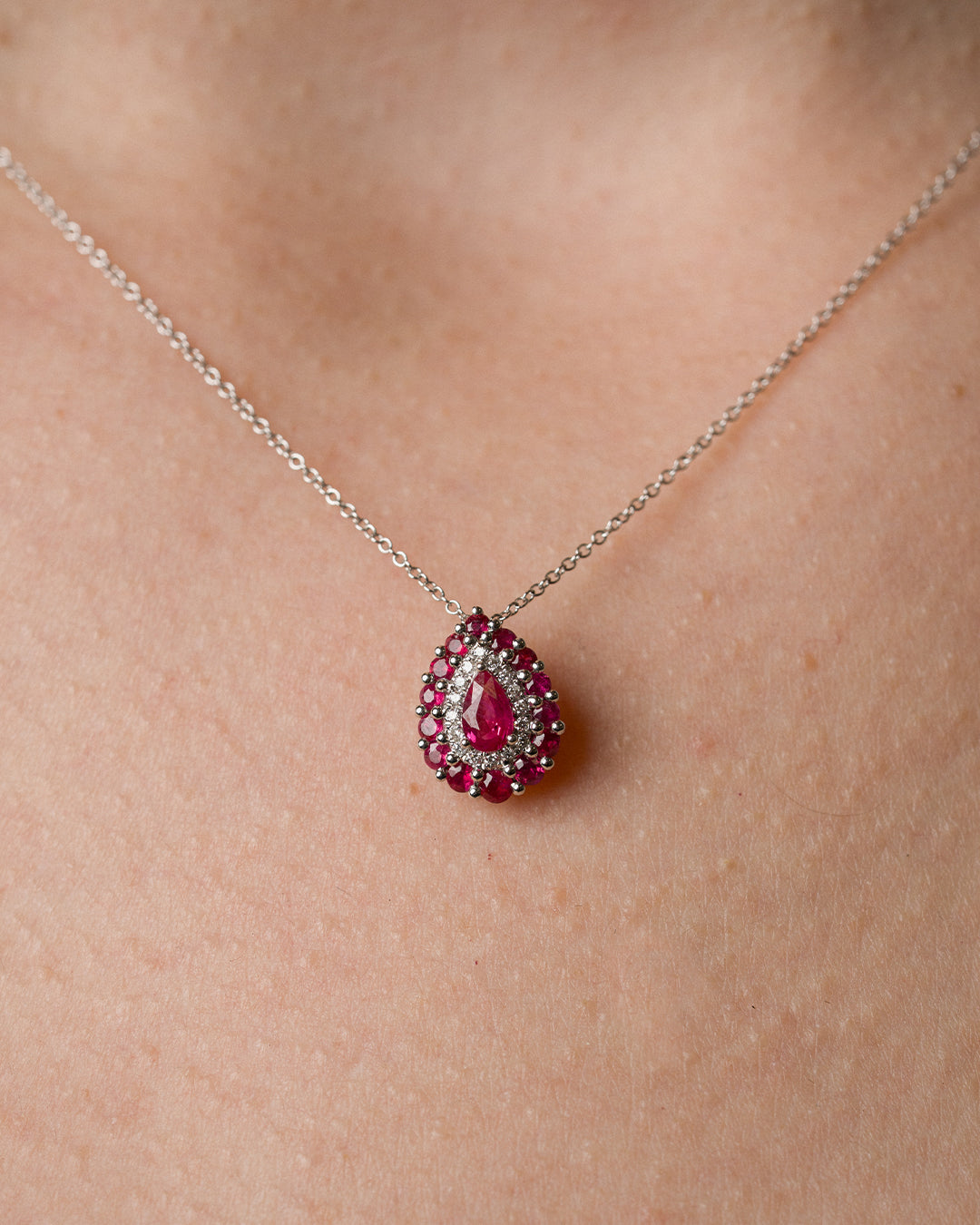 Ruby Double Halo Necklace