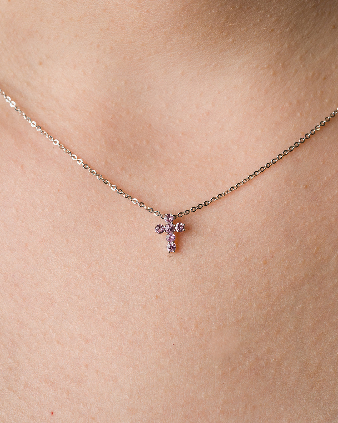 Pink Sapphire Cross Necklace