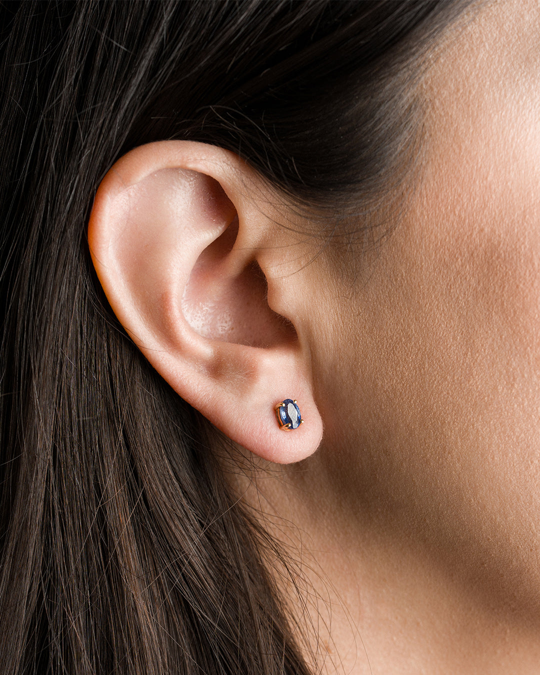 Aretes Solitario Zafiro Oval