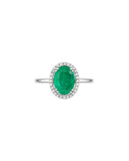 Anillo Esmeralda Oval con Halo de Diamantes