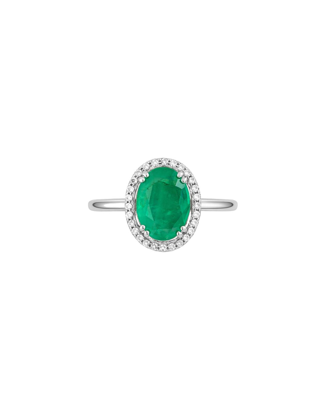 Anillo Esmeralda Oval con Halo de Diamantes