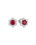 Aretes Flor Rubí y Diamantes