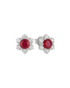 Aretes Flor Rubí y Diamantes