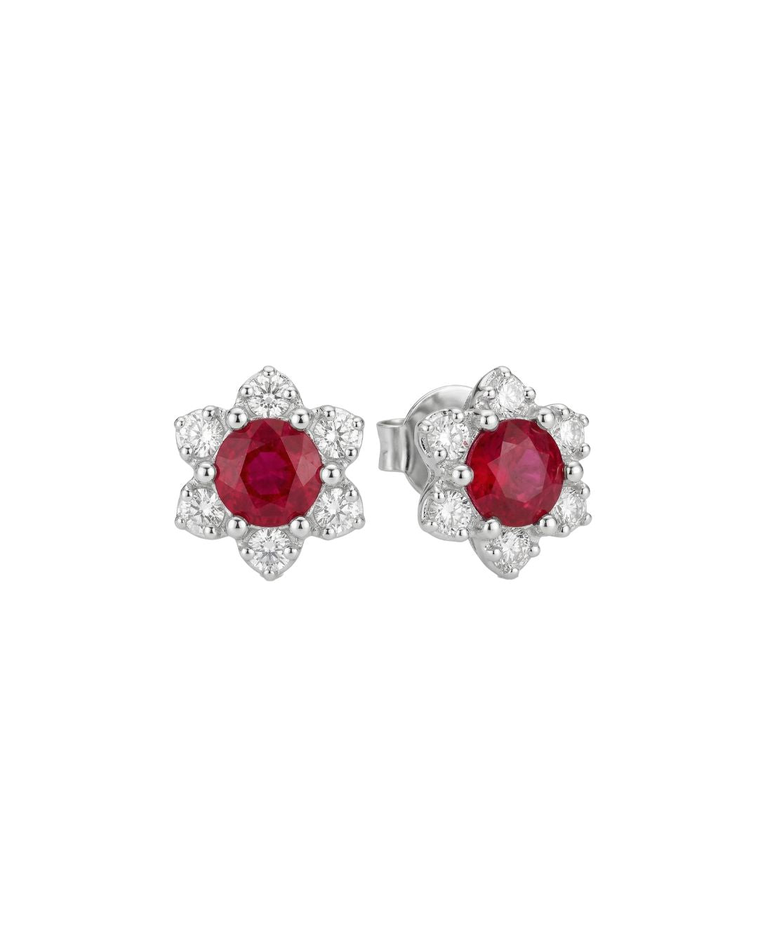 Aretes Flor Rubí y Diamantes
