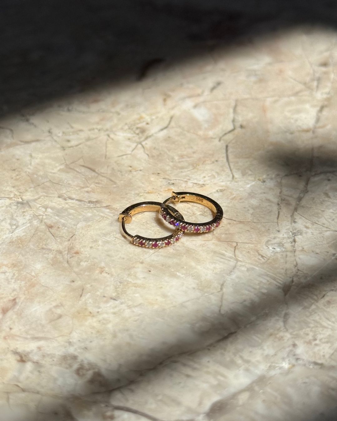 Ruby & Diamond Pavé Huggies